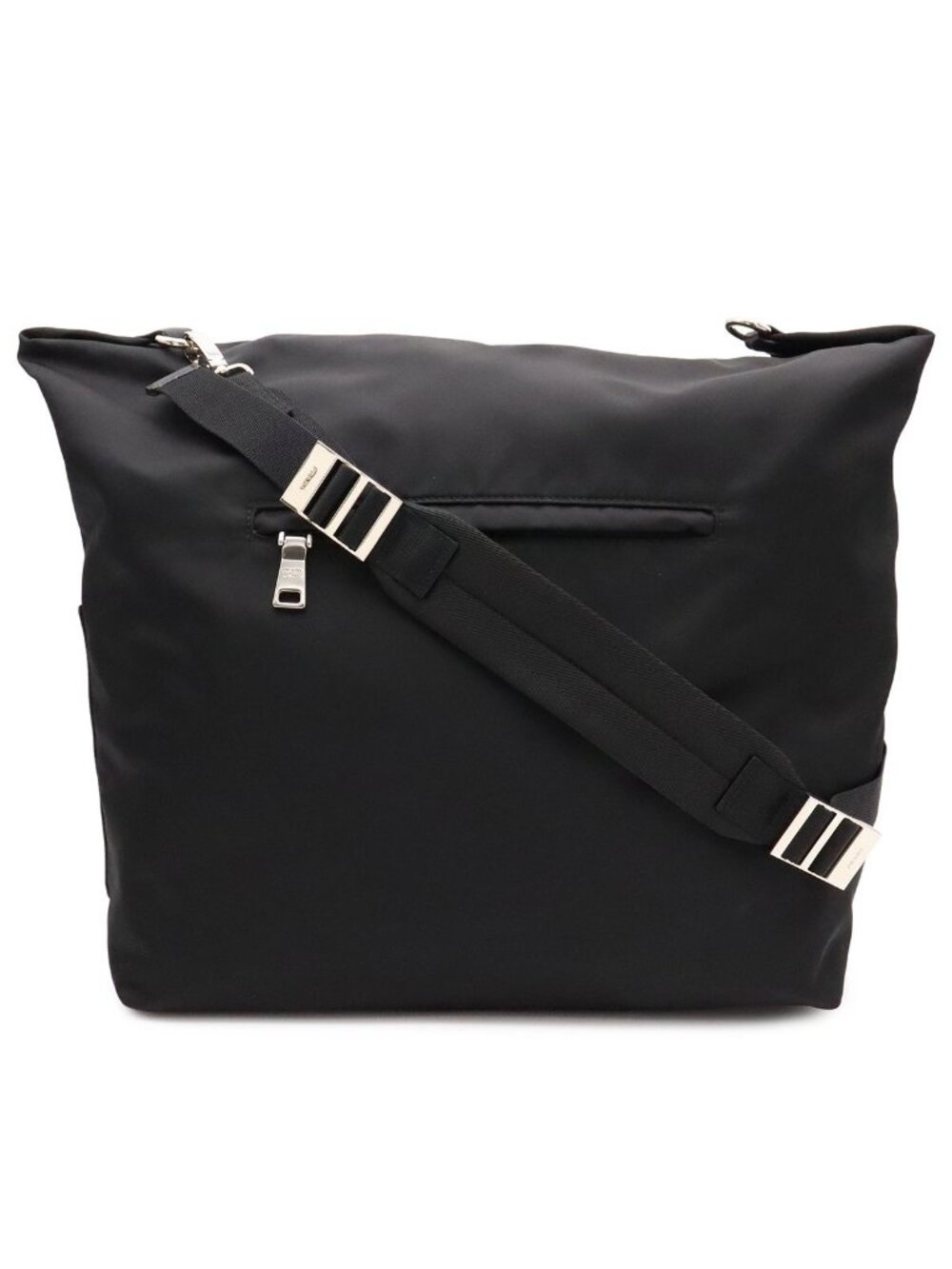 Prada Rubber Logo Shoulder Bag Nylon Leather Nero Black Silver